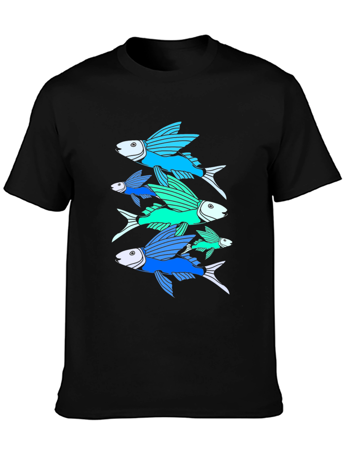 Flying Fish Graphic Tee - Black Cotton T-Shirt