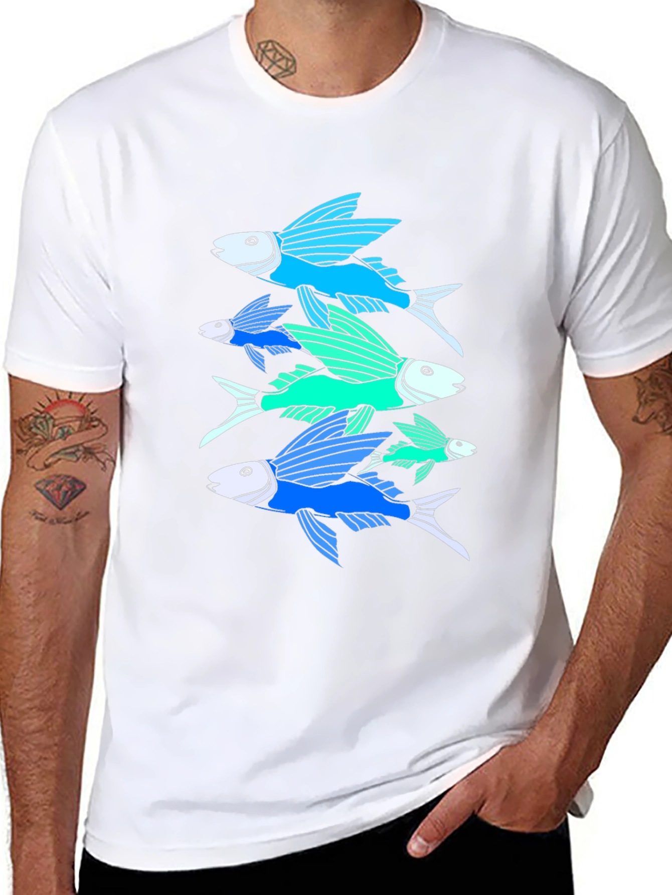 Flying Fish Graphic Tee - Black Cotton T-Shirt