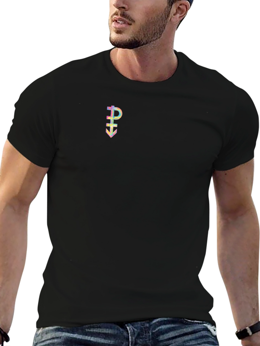Black Tee with Holographic Symbol