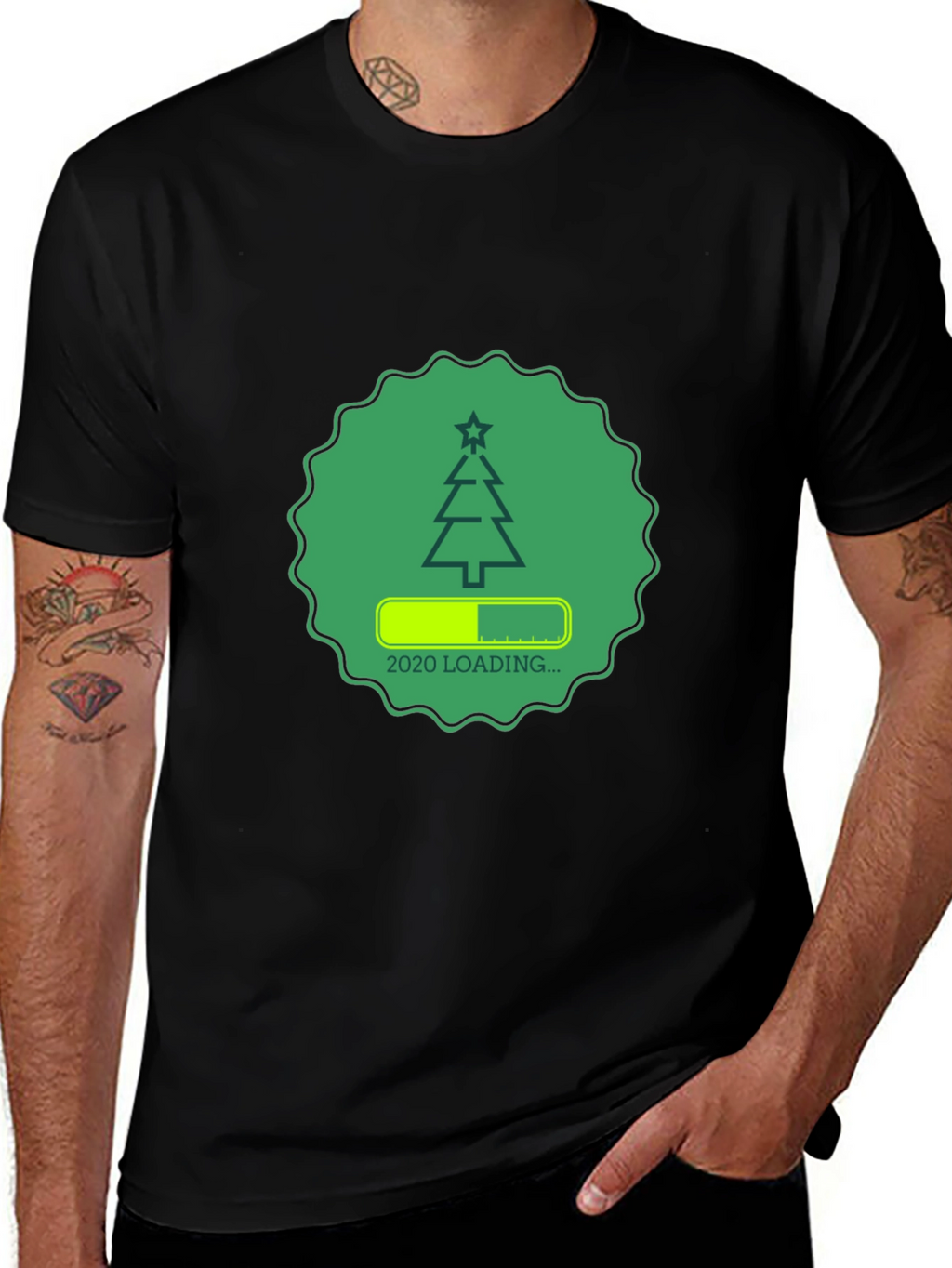 Christmas Loading Graphic Tee - Black Cotton Shirt