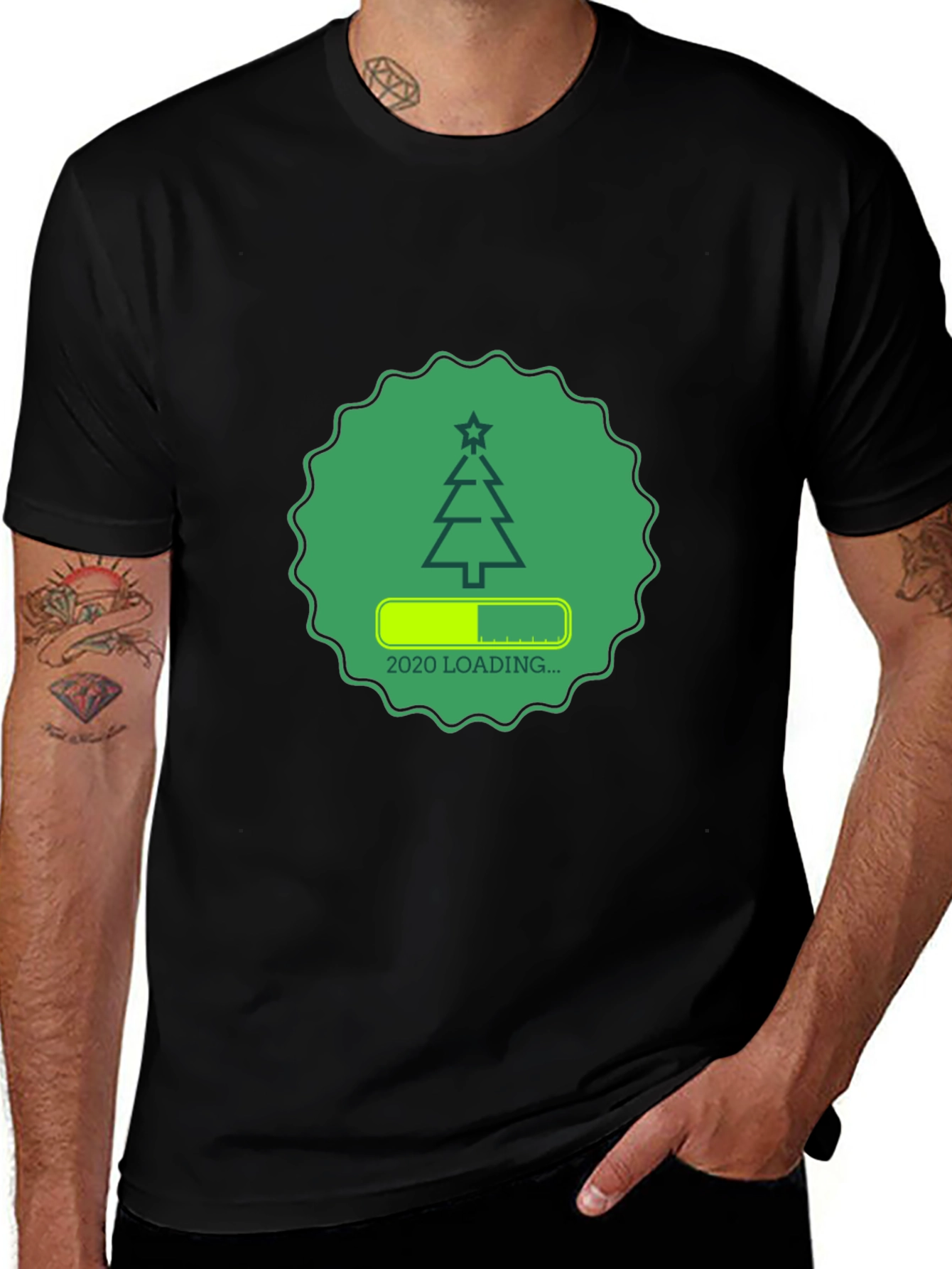 Christmas Loading Graphic Tee - Black Cotton Shirt