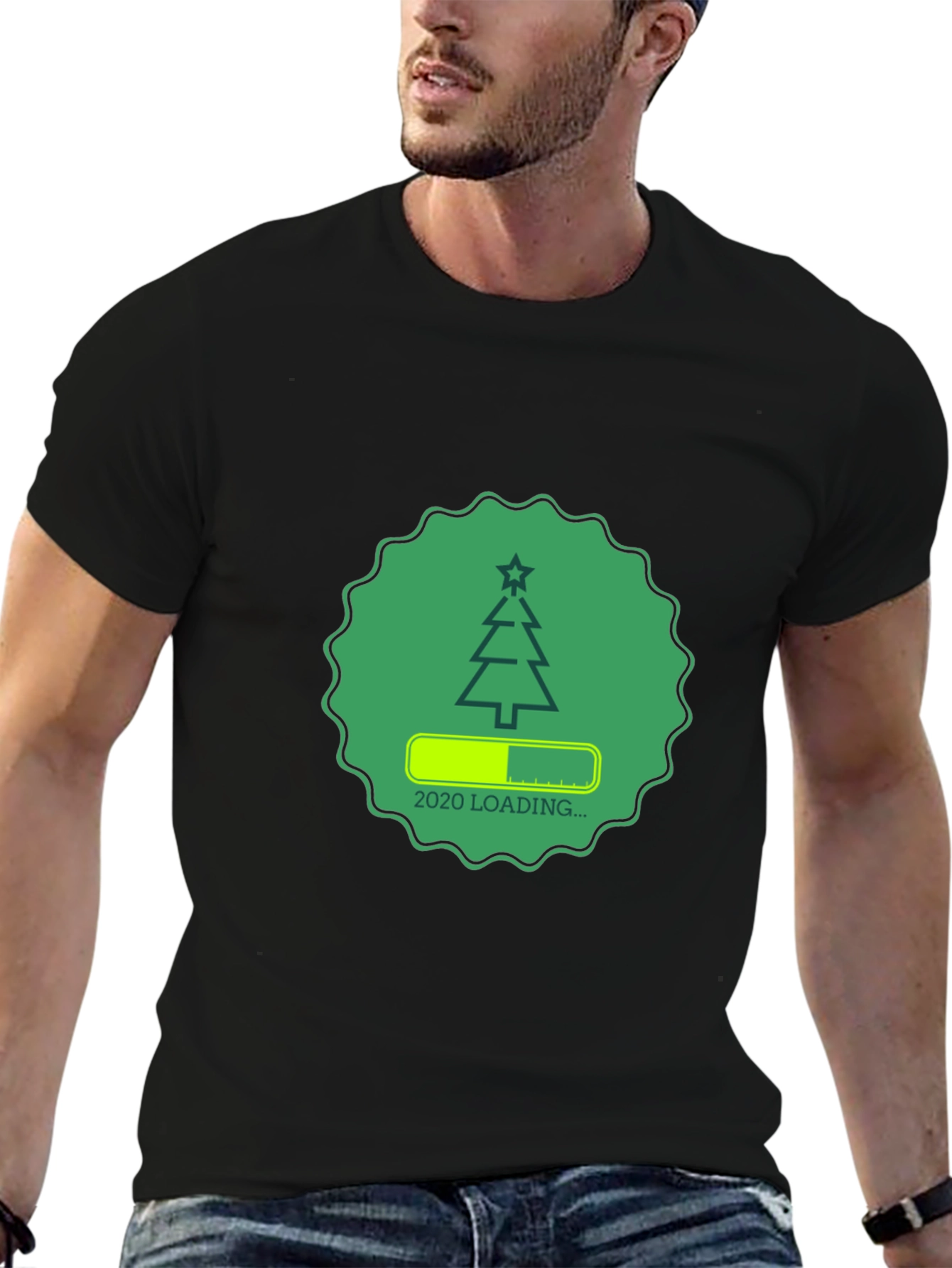 Christmas Loading Graphic Tee - Black Cotton Shirt