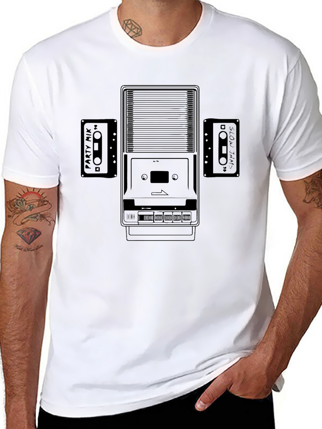 Retro Cassette Player Graphic T-Shirt - Classic Music Style