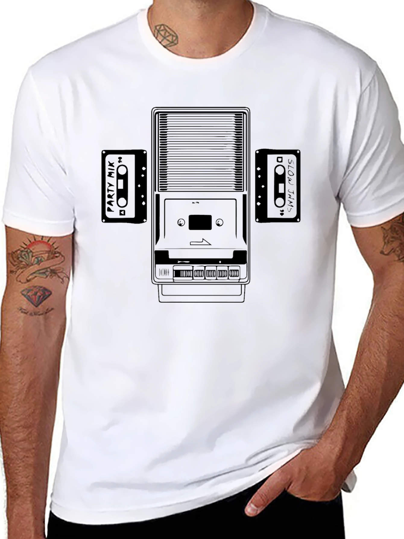 Retro Cassette Player Graphic T-Shirt - Classic Music Style