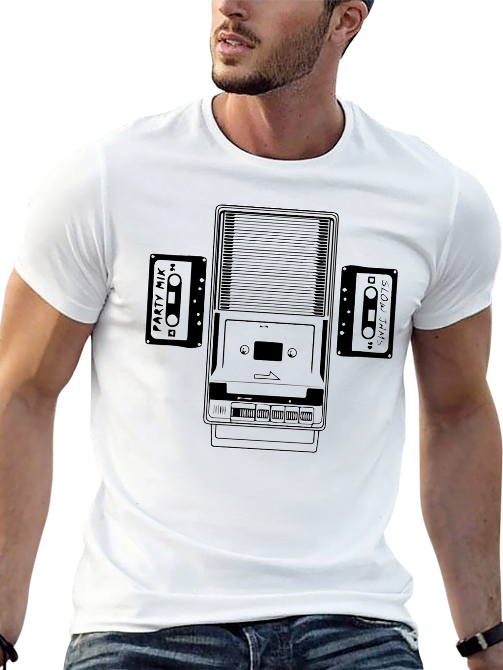 Retro Cassette Player Graphic T-Shirt - Classic Music Style