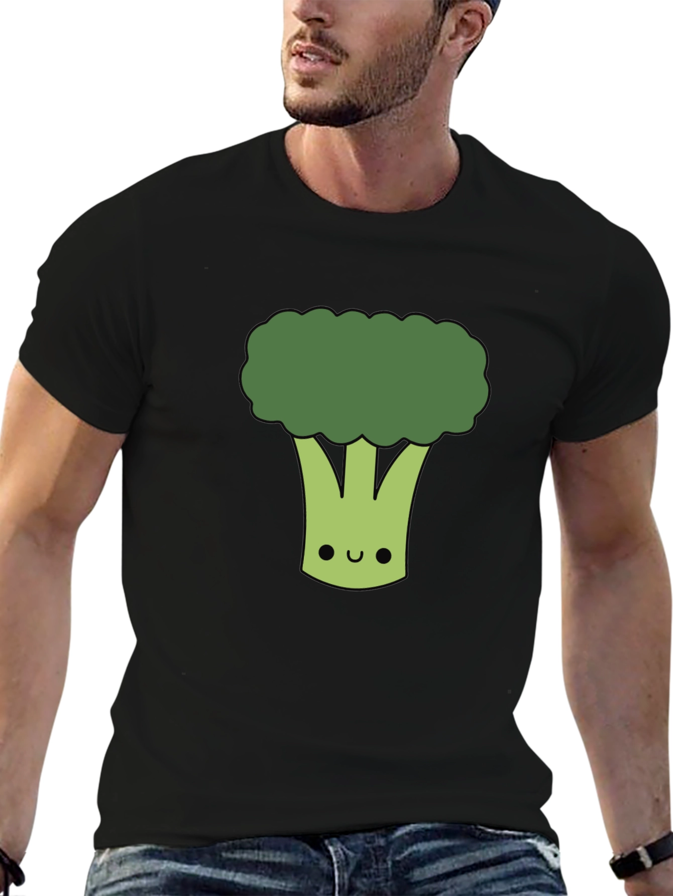 Cute Broccoli Graphic T-Shirt - Black