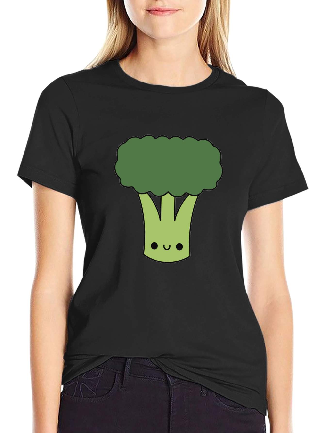 Cute Broccoli Graphic T-Shirt - Black