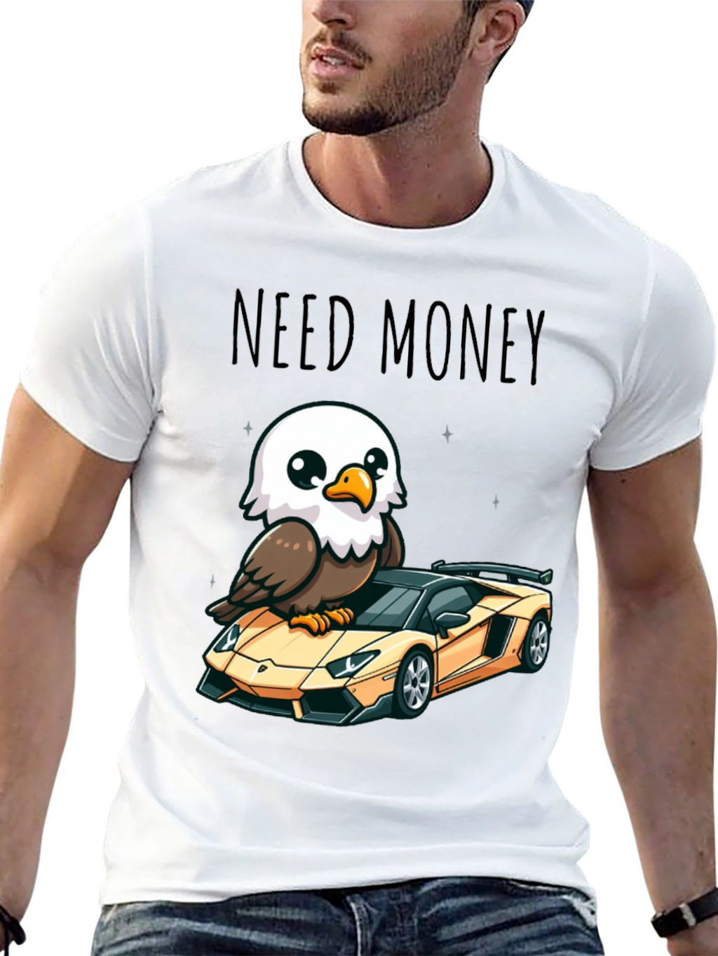 Need Money Eagle Car Graphic T-Shirt
