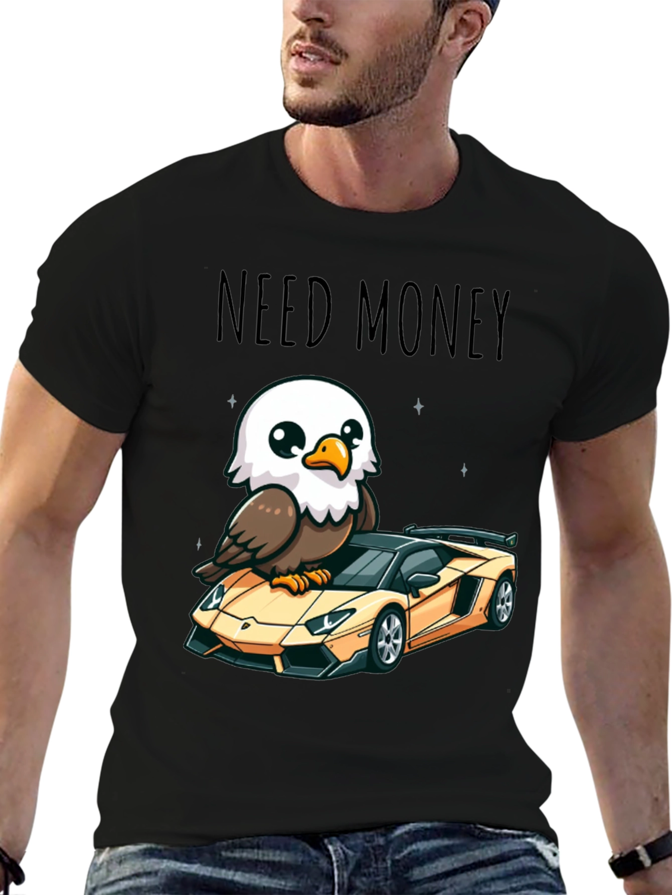 Need Money Eagle Car Graphic T-Shirt