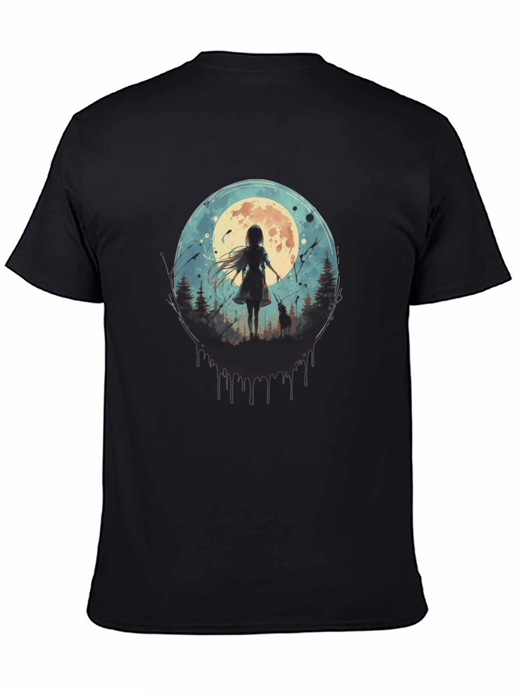 Moonlit Girl & Wolf Graphic Tee - Black