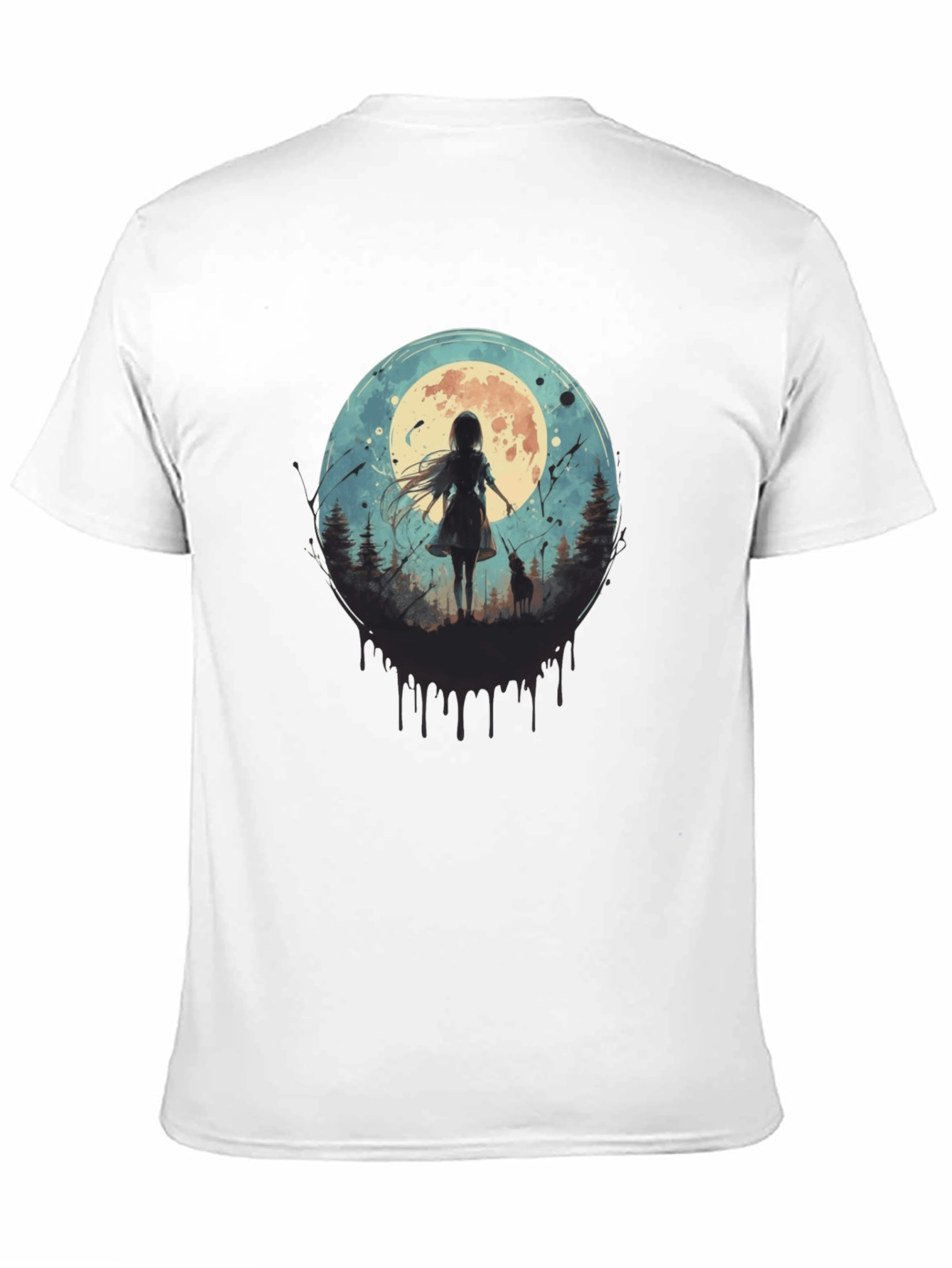 Moonlit Girl & Wolf Graphic Tee - Black