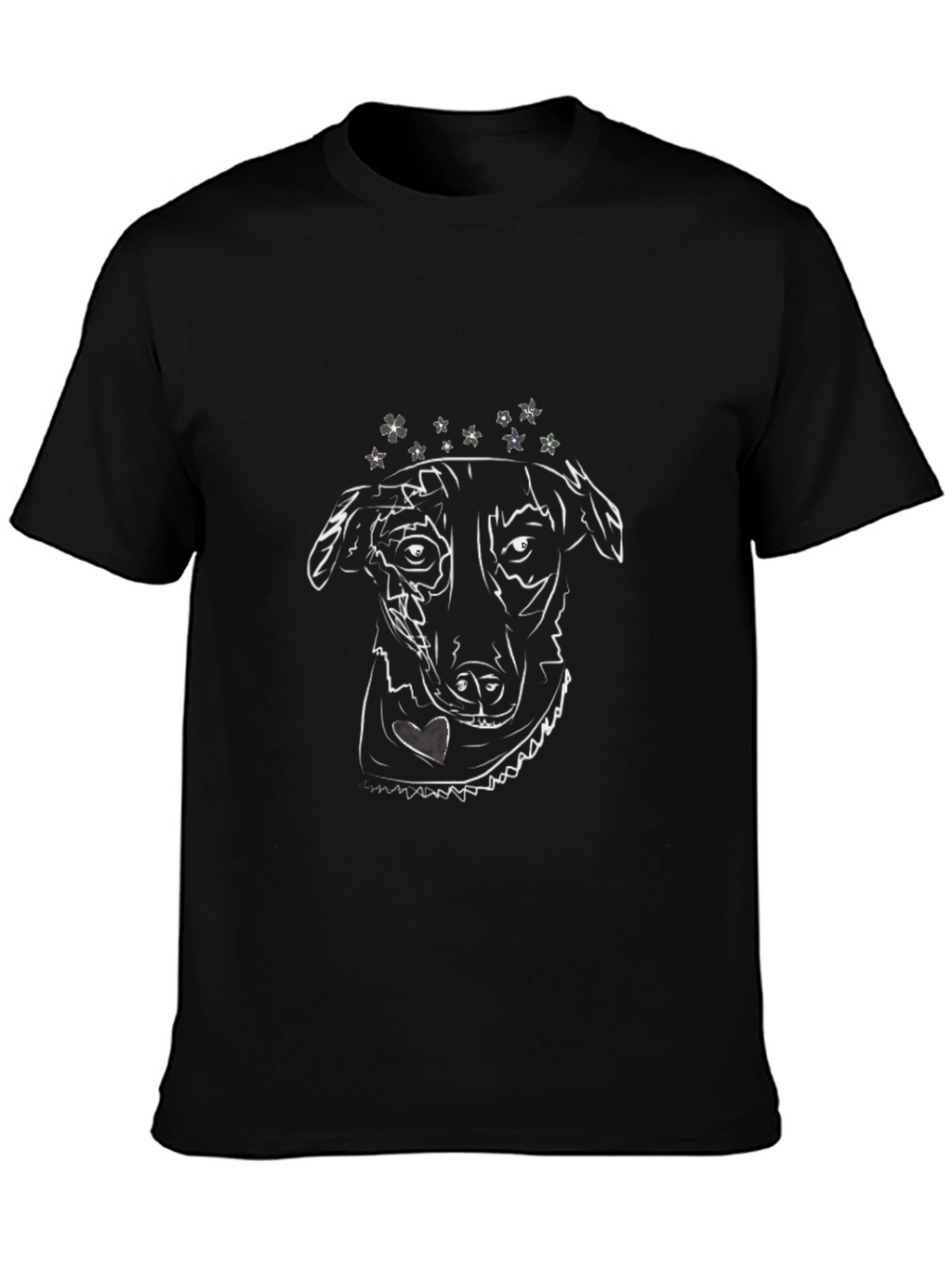 Dog Line Art Black T-Shirt