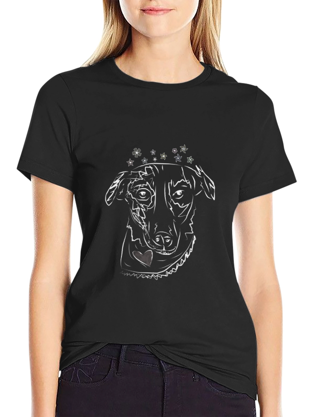 Dog Line Art Black T-Shirt