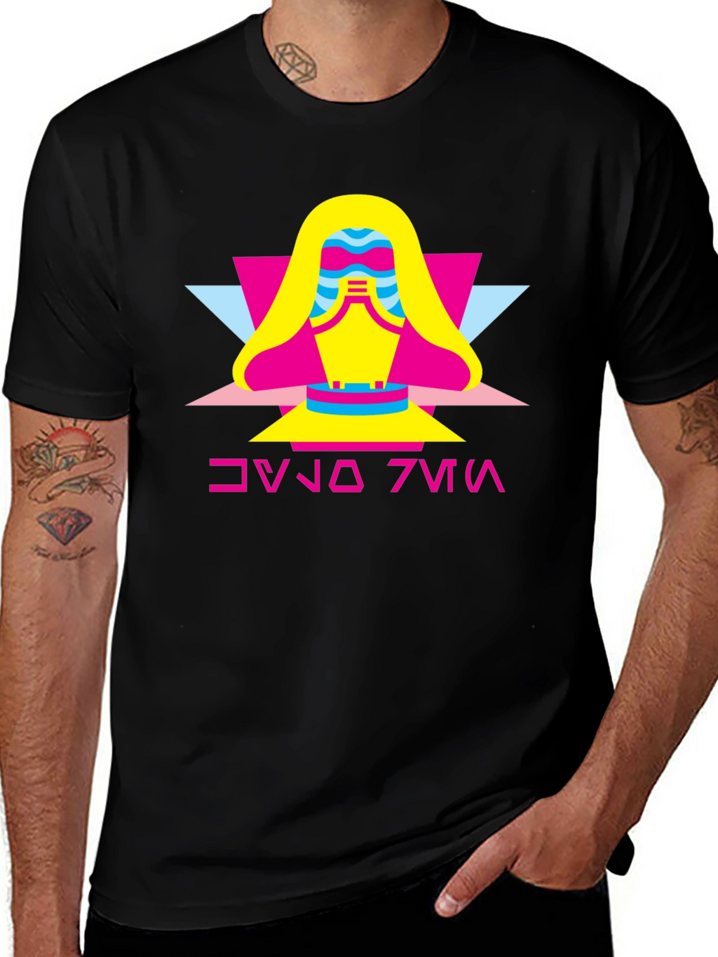 Geometric Retro Graphic Tee - Black