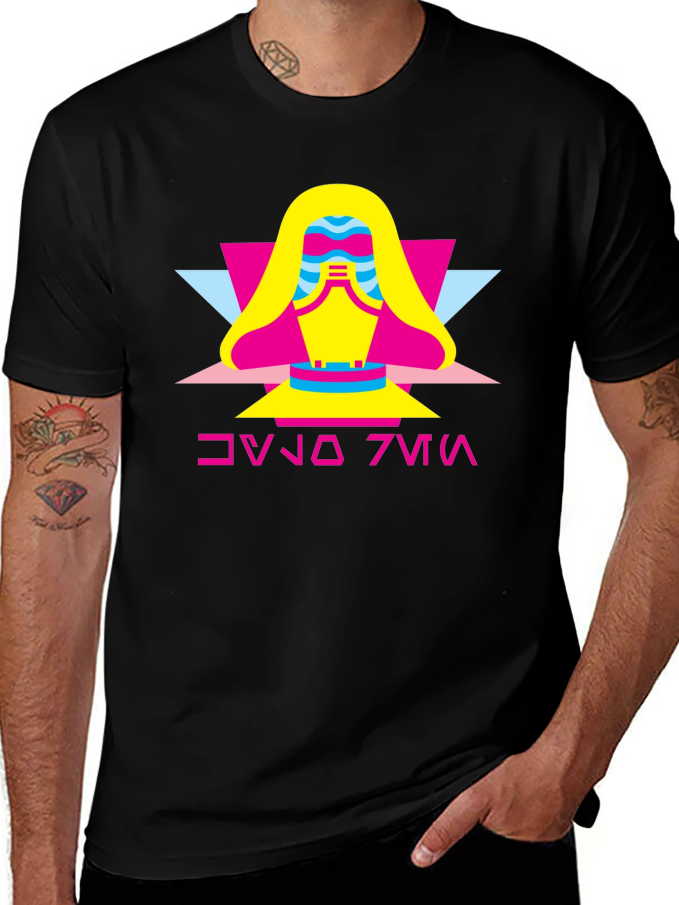 Geometric Retro Graphic Tee - Black