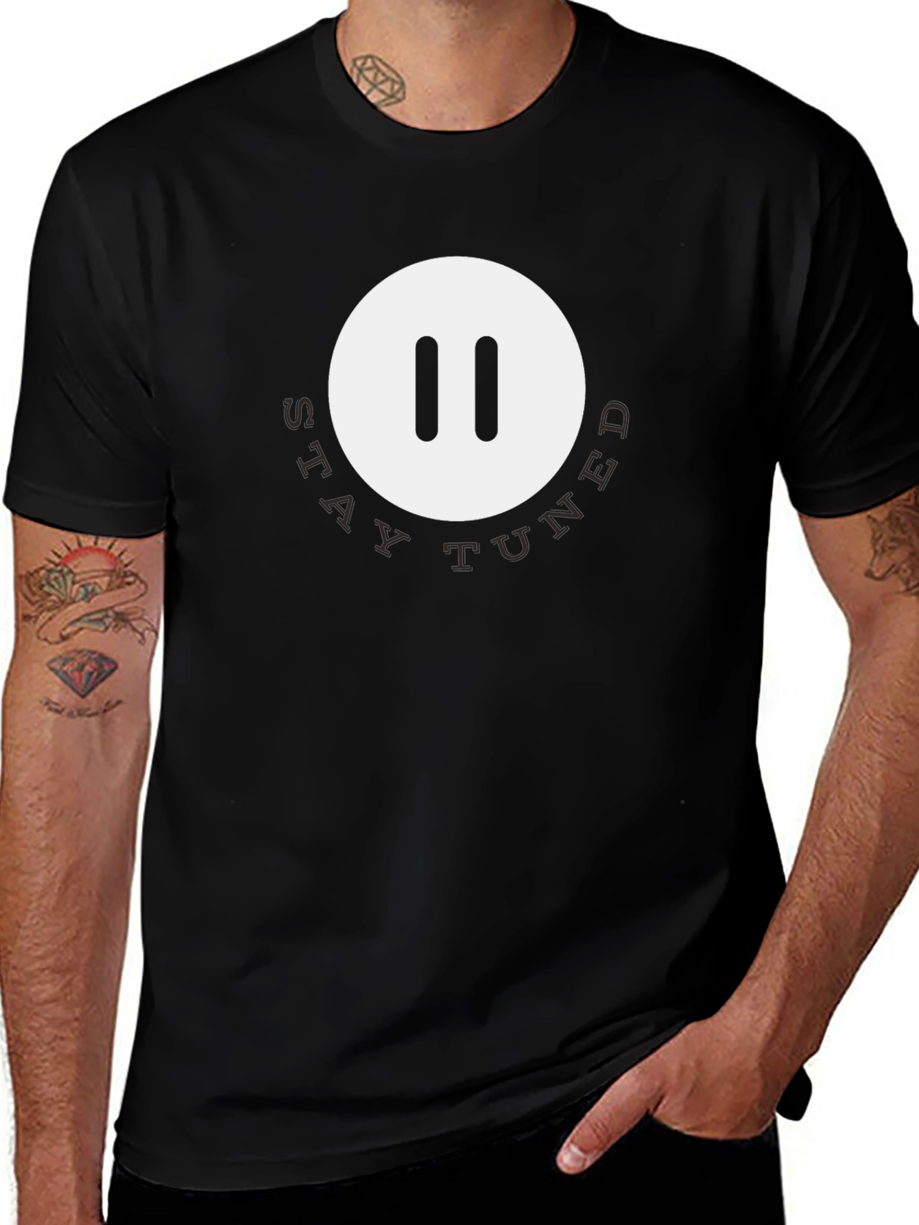 Stay Tuned Pause Button T-Shirt - Modern Graphic Tee
