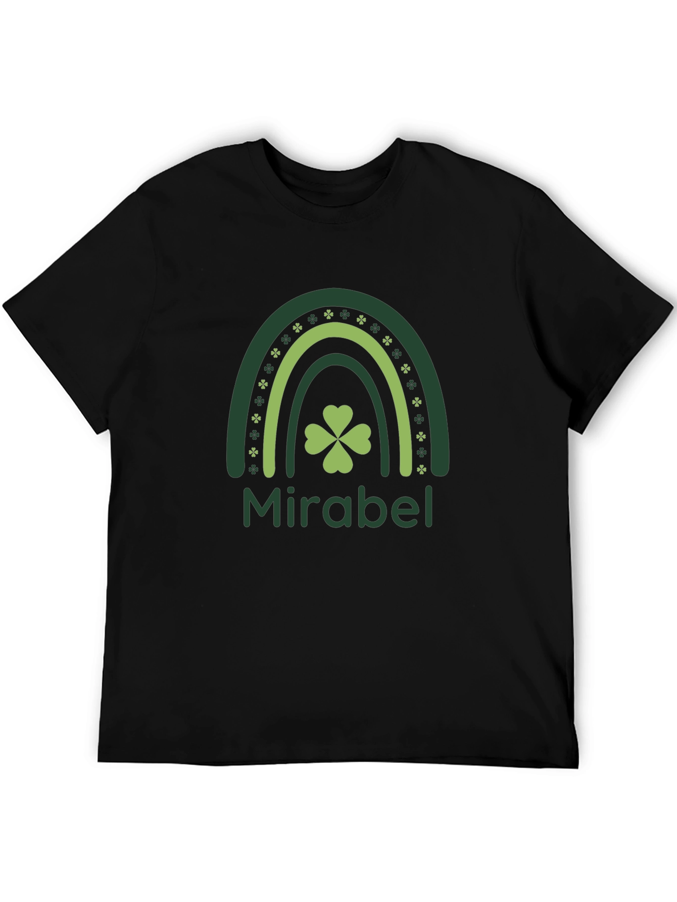 St. Patricks Day Mirabel Clover Rainbow Black T-Shirt