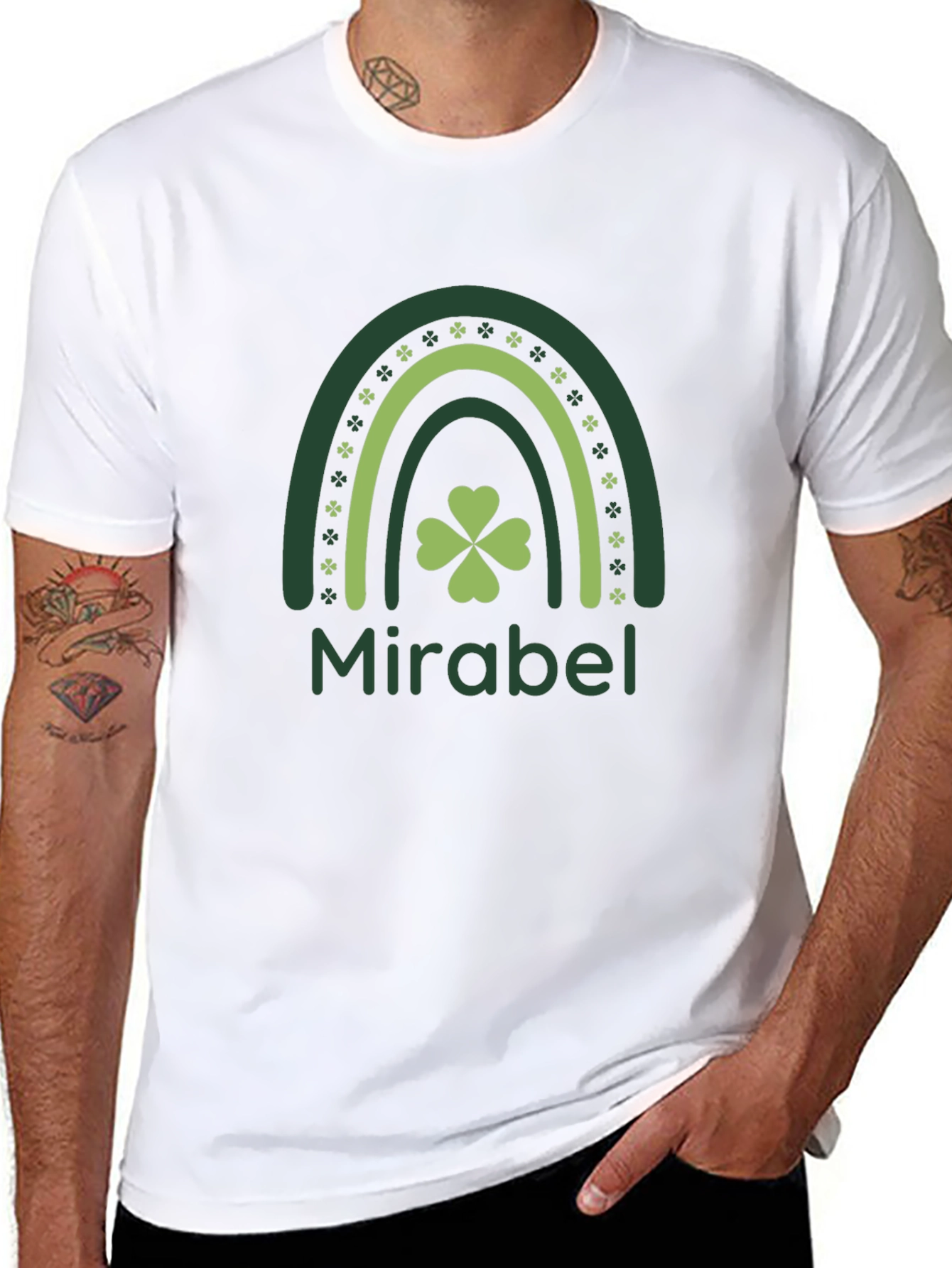 St. Patricks Day Mirabel Clover Rainbow Black T-Shirt