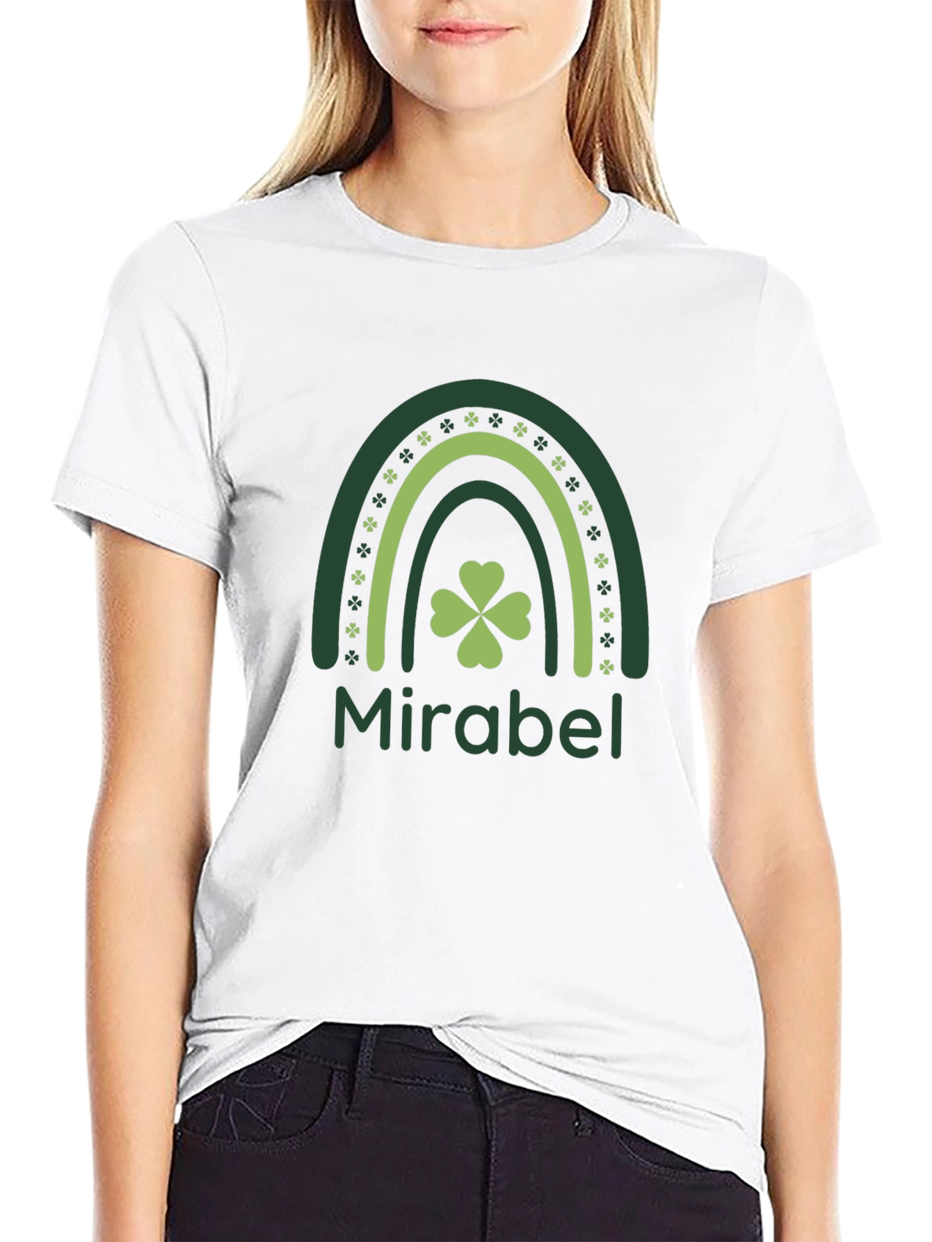 St. Patricks Day Mirabel Clover Rainbow Black T-Shirt