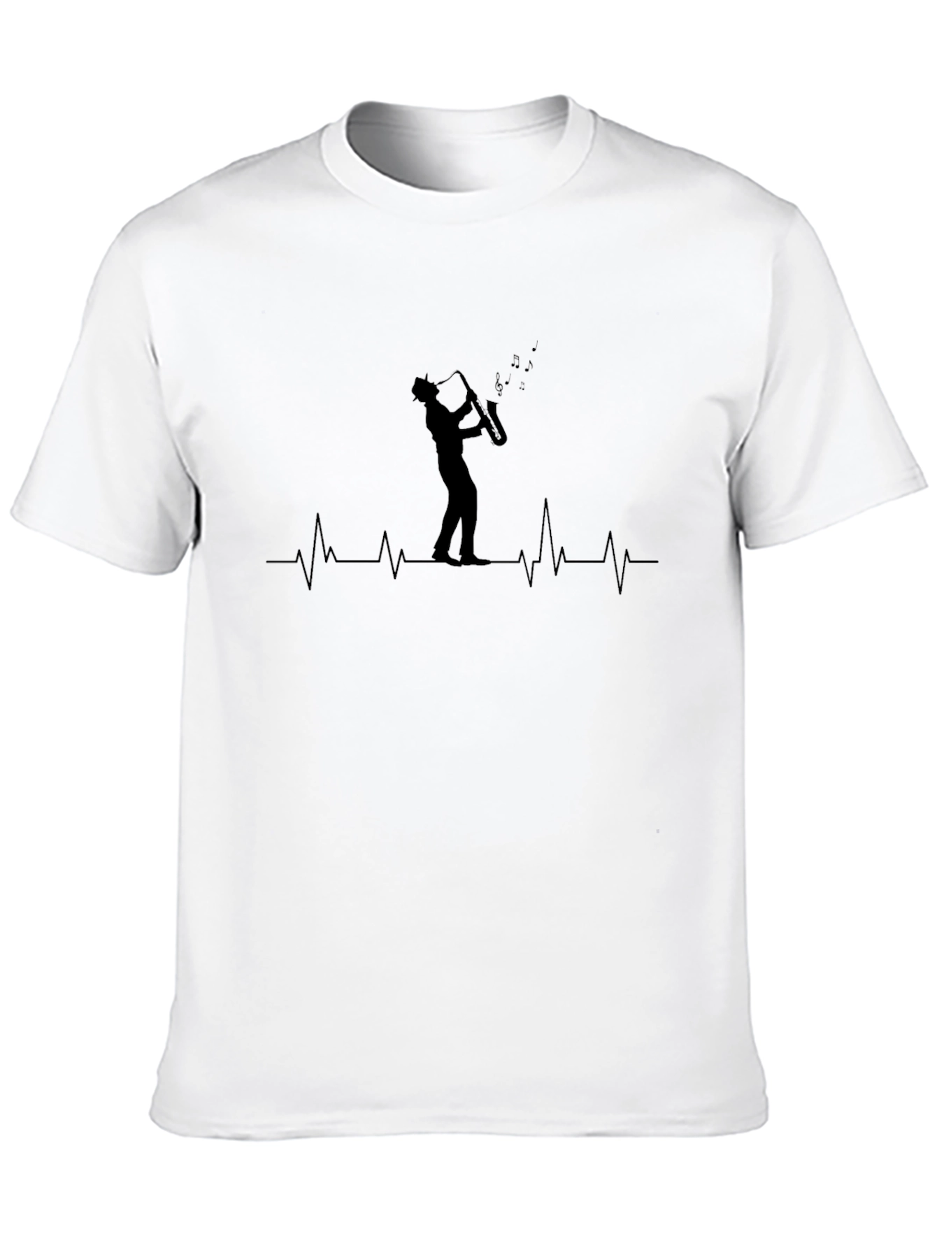 Saxophone Heartbeat Graphic Tee - Black