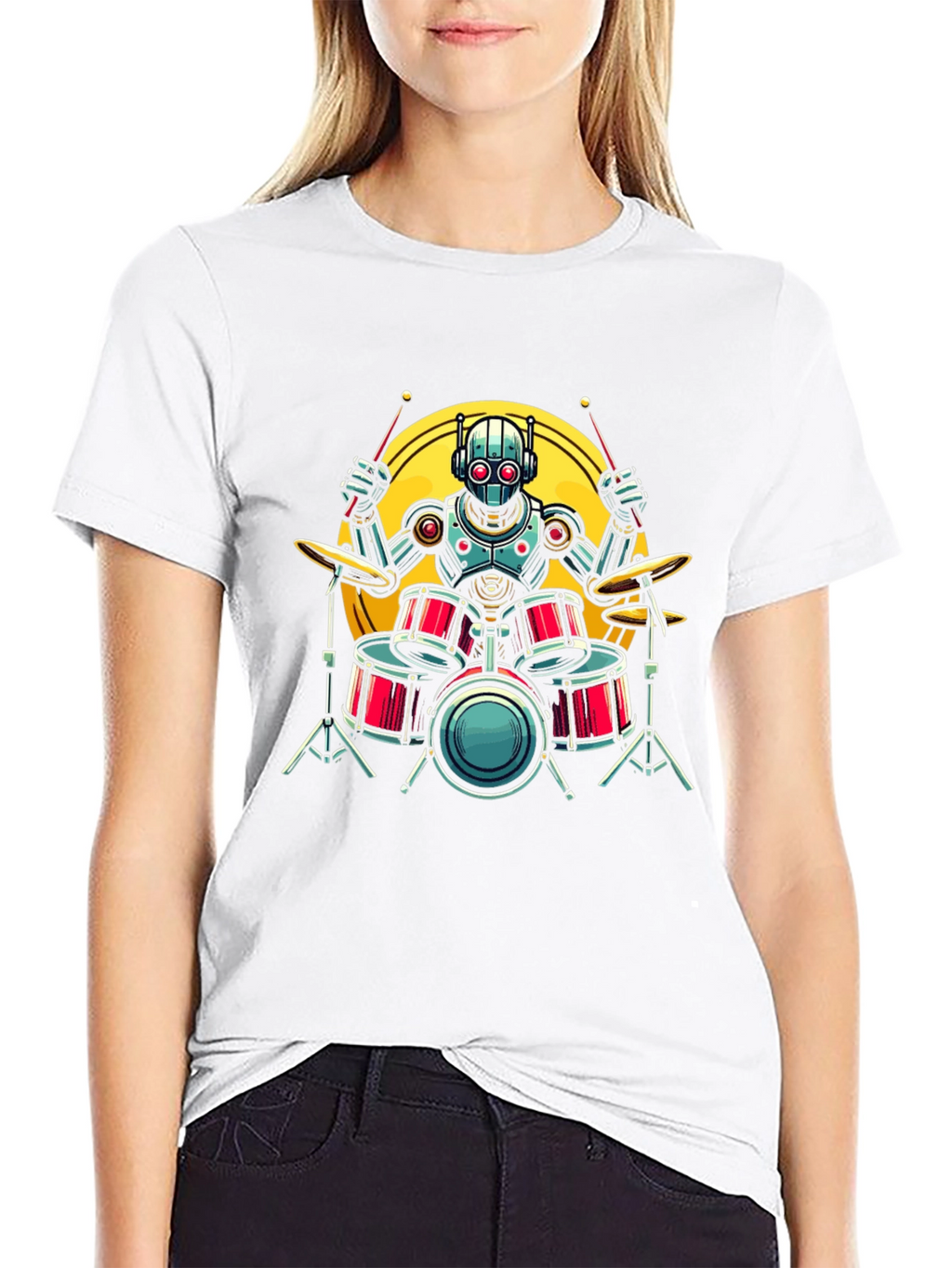 Robot Drummer Graphic Tee - Black