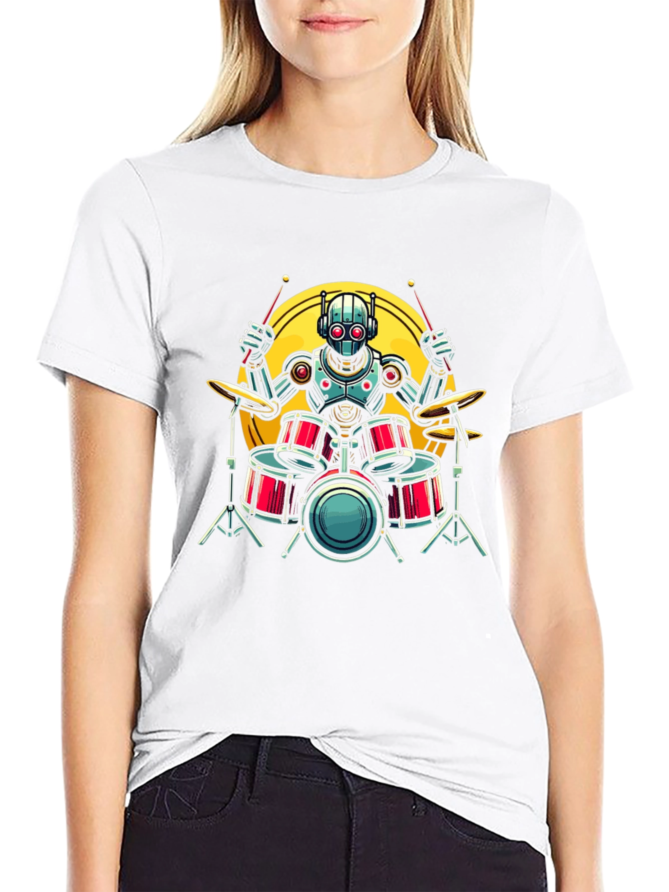Robot Drummer Graphic Tee - Black
