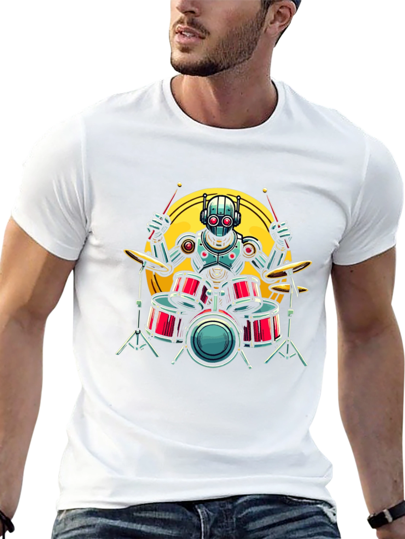 Robot Drummer Graphic Tee - Black