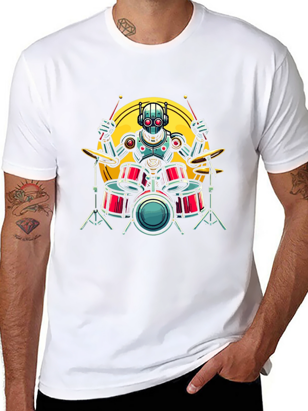 Robot Drummer Graphic Tee - Black