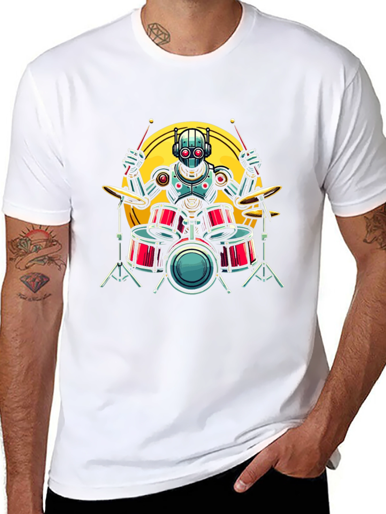 Robot Drummer Graphic Tee - Black