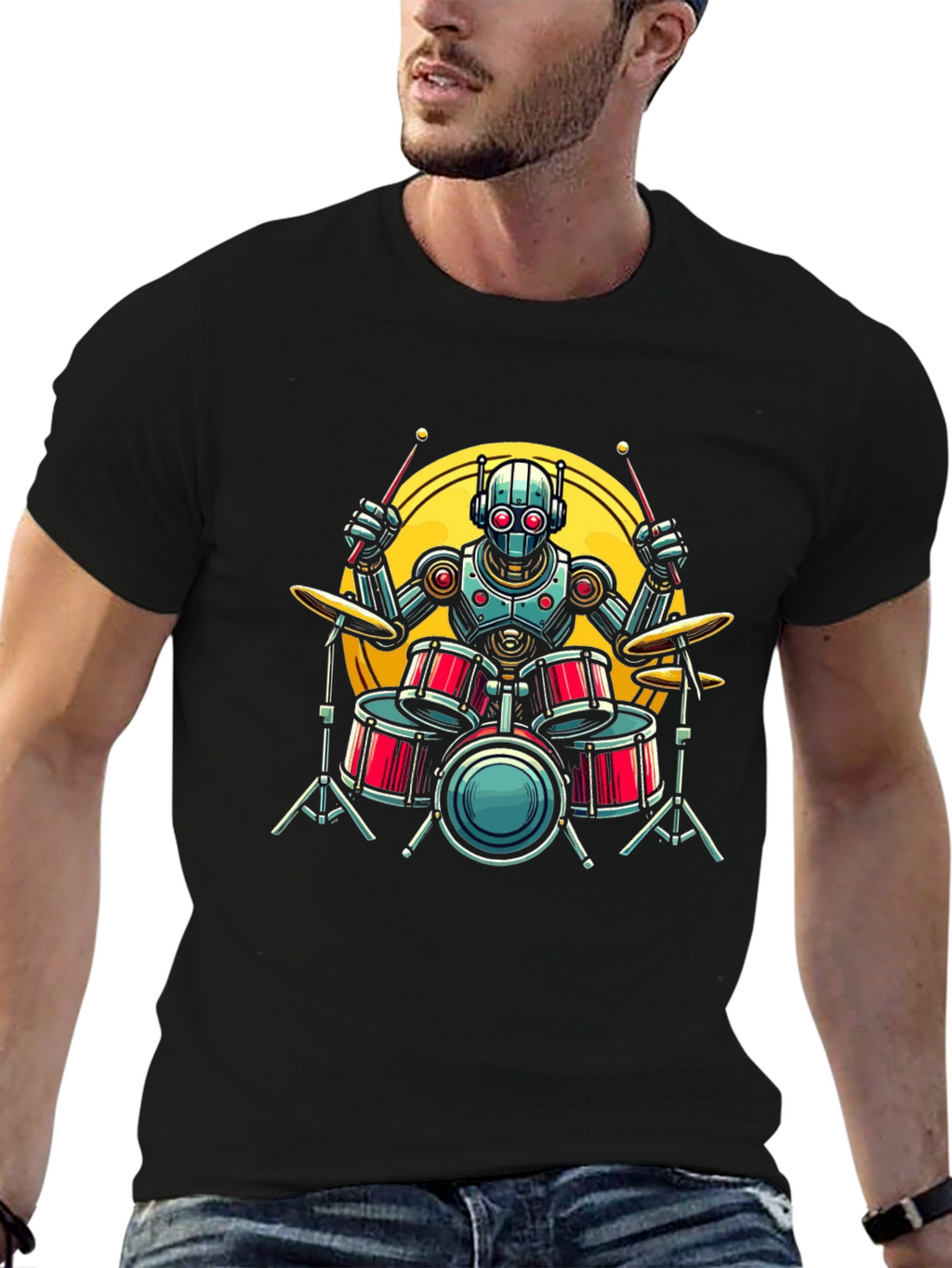 Robot Drummer Graphic Tee - Black