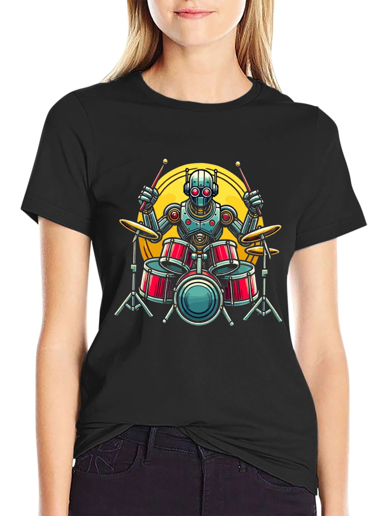 Robot Drummer Graphic Tee - Black
