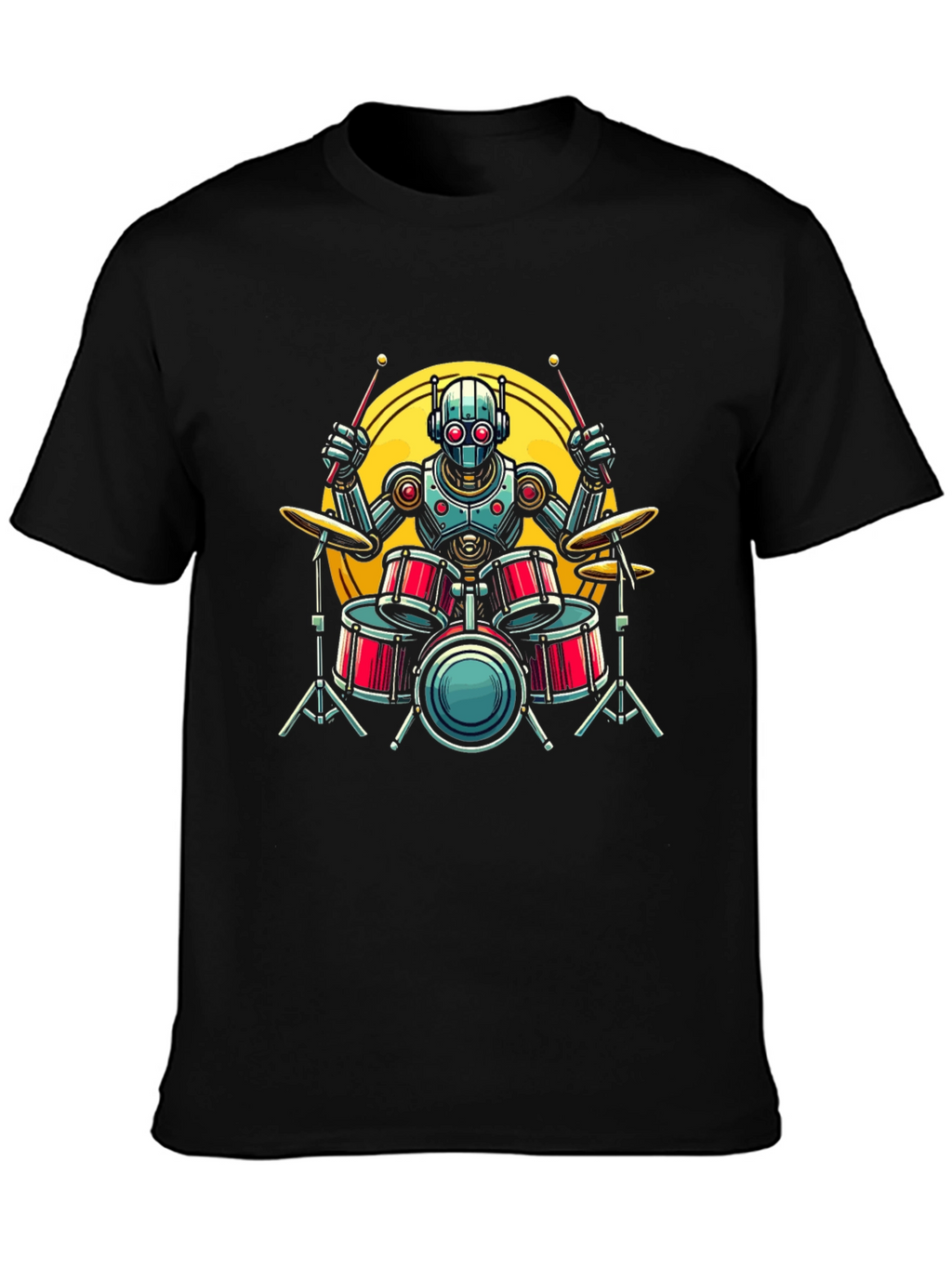Robot Drummer Graphic Tee - Black