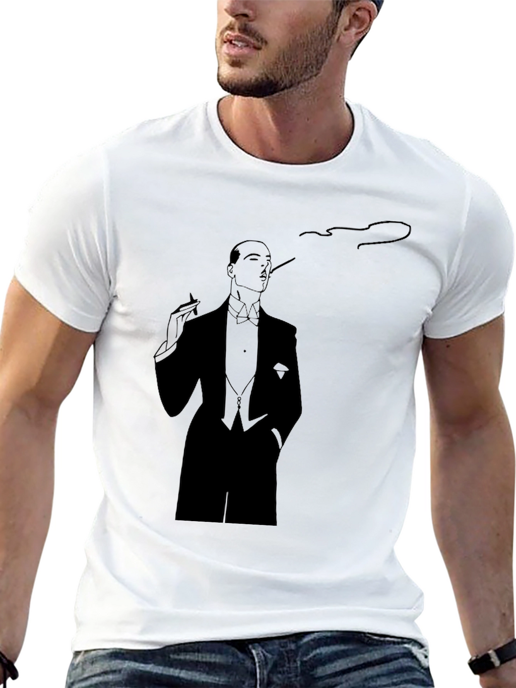 Elegant Smoking Man Graphic Tee - Classic Style