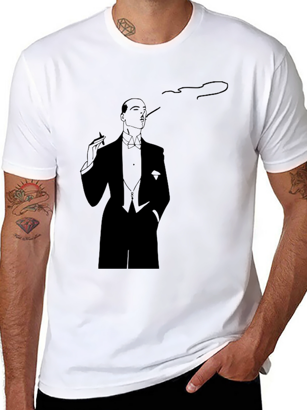 Elegant Smoking Man Graphic Tee - Classic Style