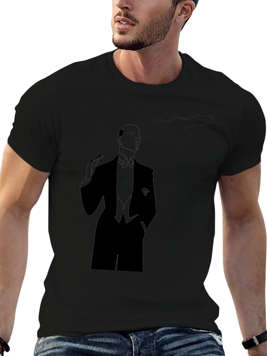 Elegant Smoking Man Graphic Tee - Classic Style