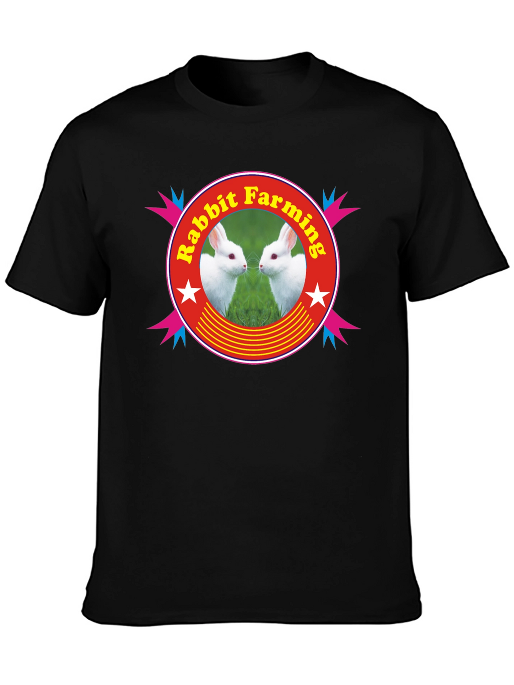 Rabbit Farming Graphic Tee - Black Cotton T-Shirt