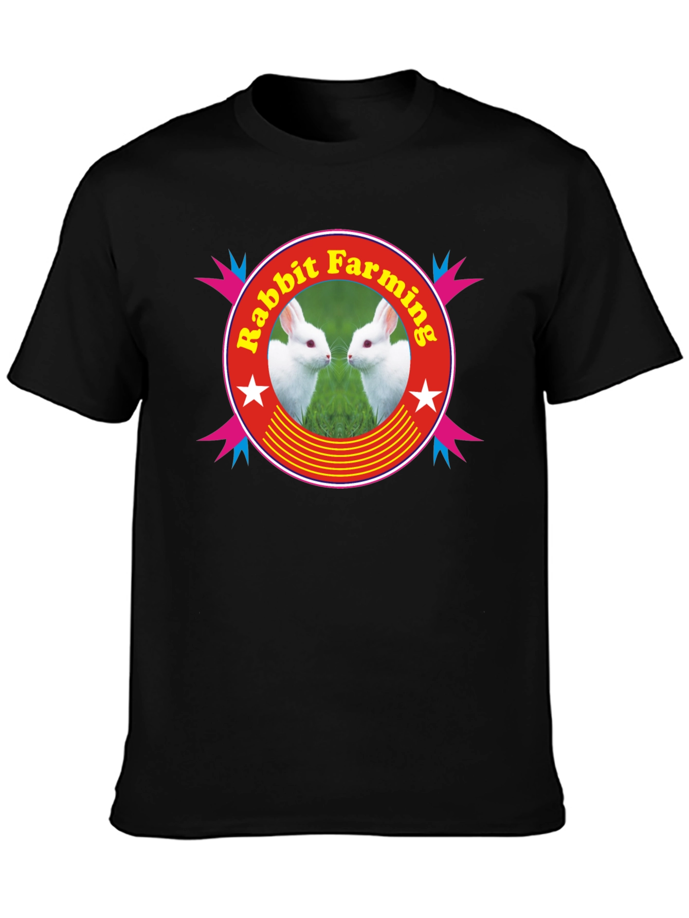 Rabbit Farming Graphic Tee - Black Cotton T-Shirt