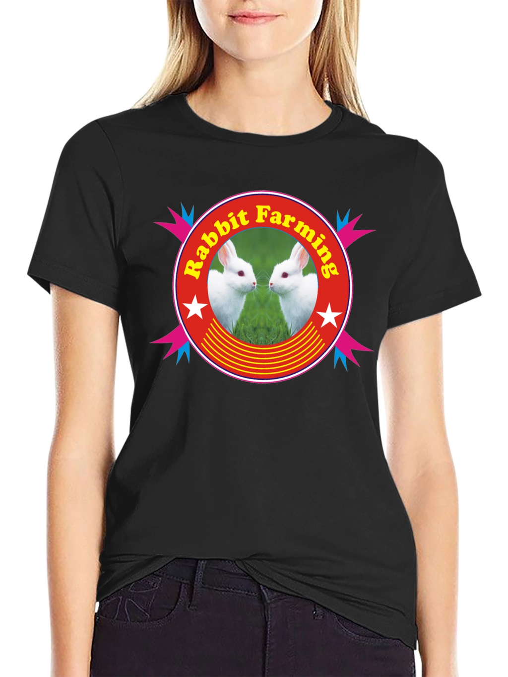 Rabbit Farming Graphic Tee - Black Cotton T-Shirt