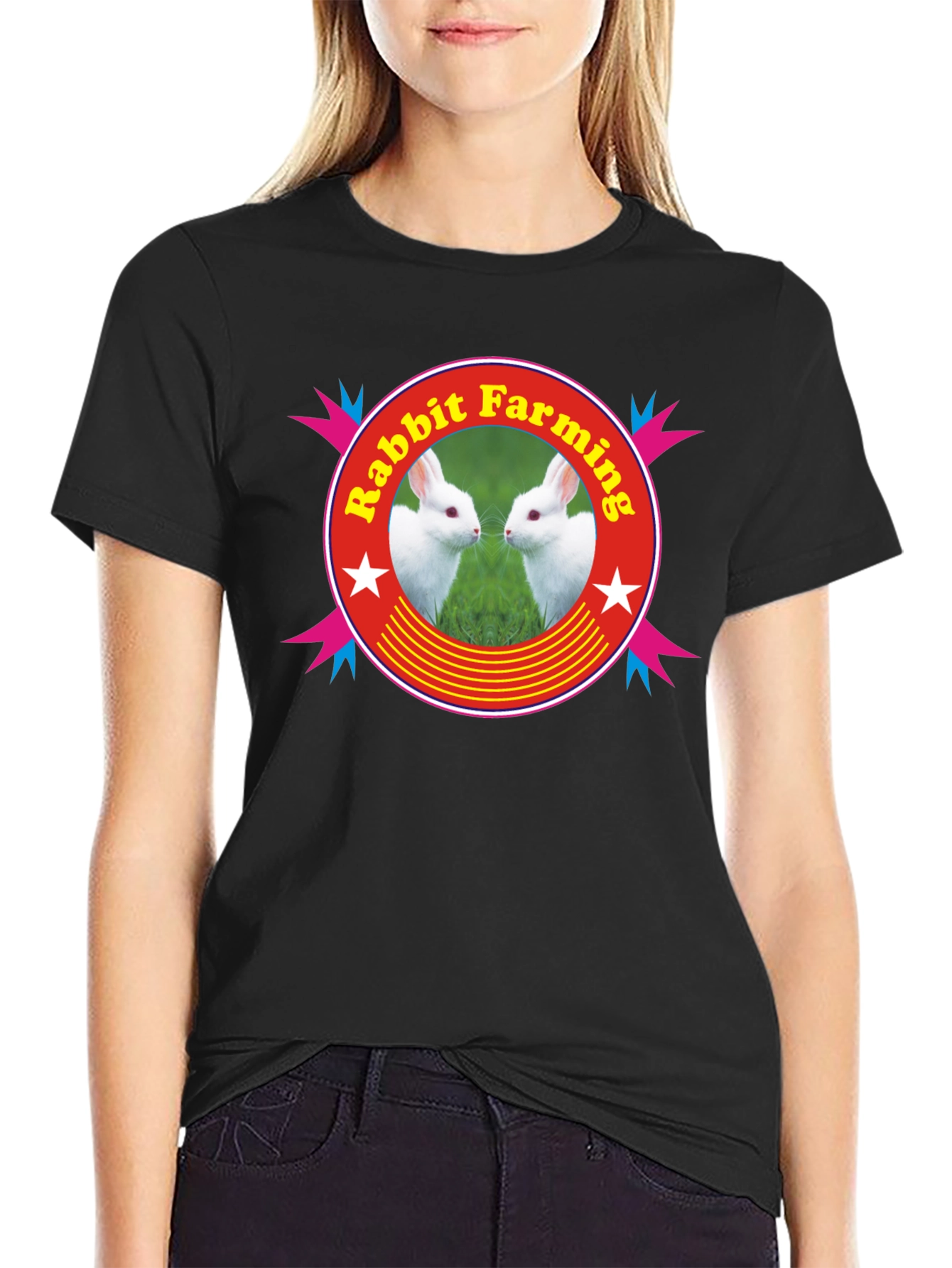 Rabbit Farming Graphic Tee - Black Cotton T-Shirt