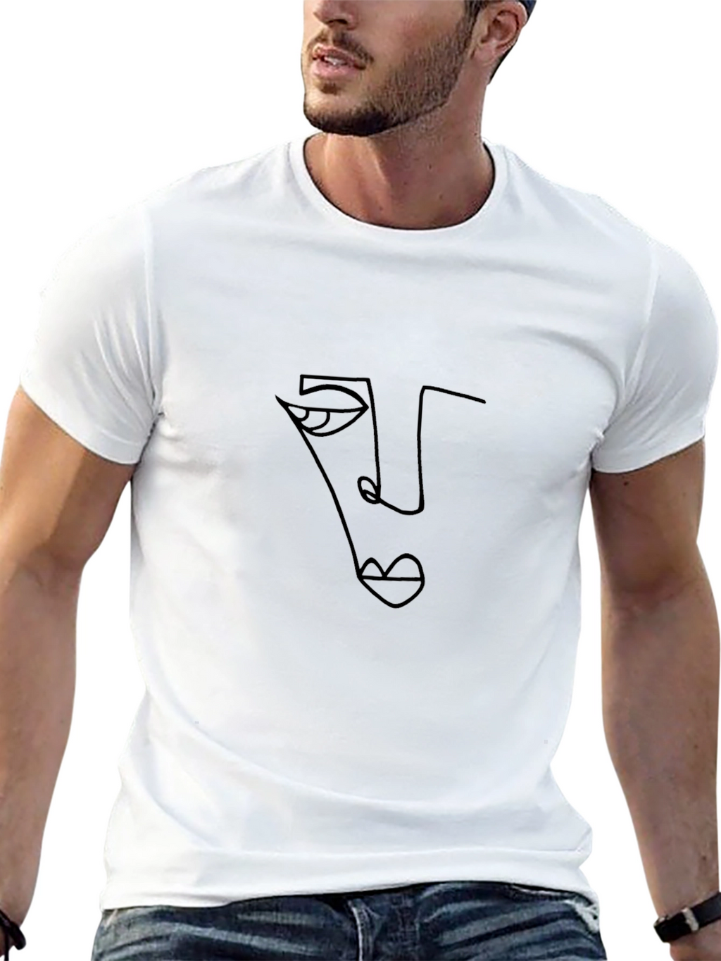 Abstract Face Line Art Black T-Shirt