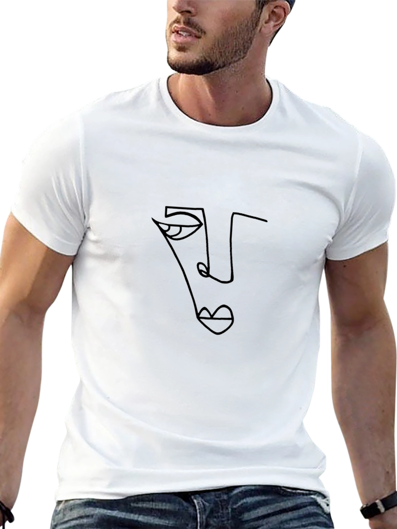 Abstract Face Line Art Black T-Shirt