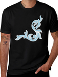 Mens Black T-Shirt with Ornate Light Blue Design