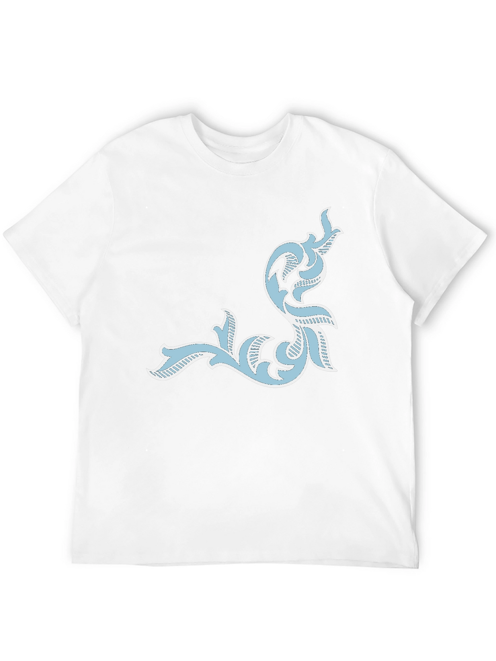 Mens Black T-Shirt with Ornate Light Blue Design