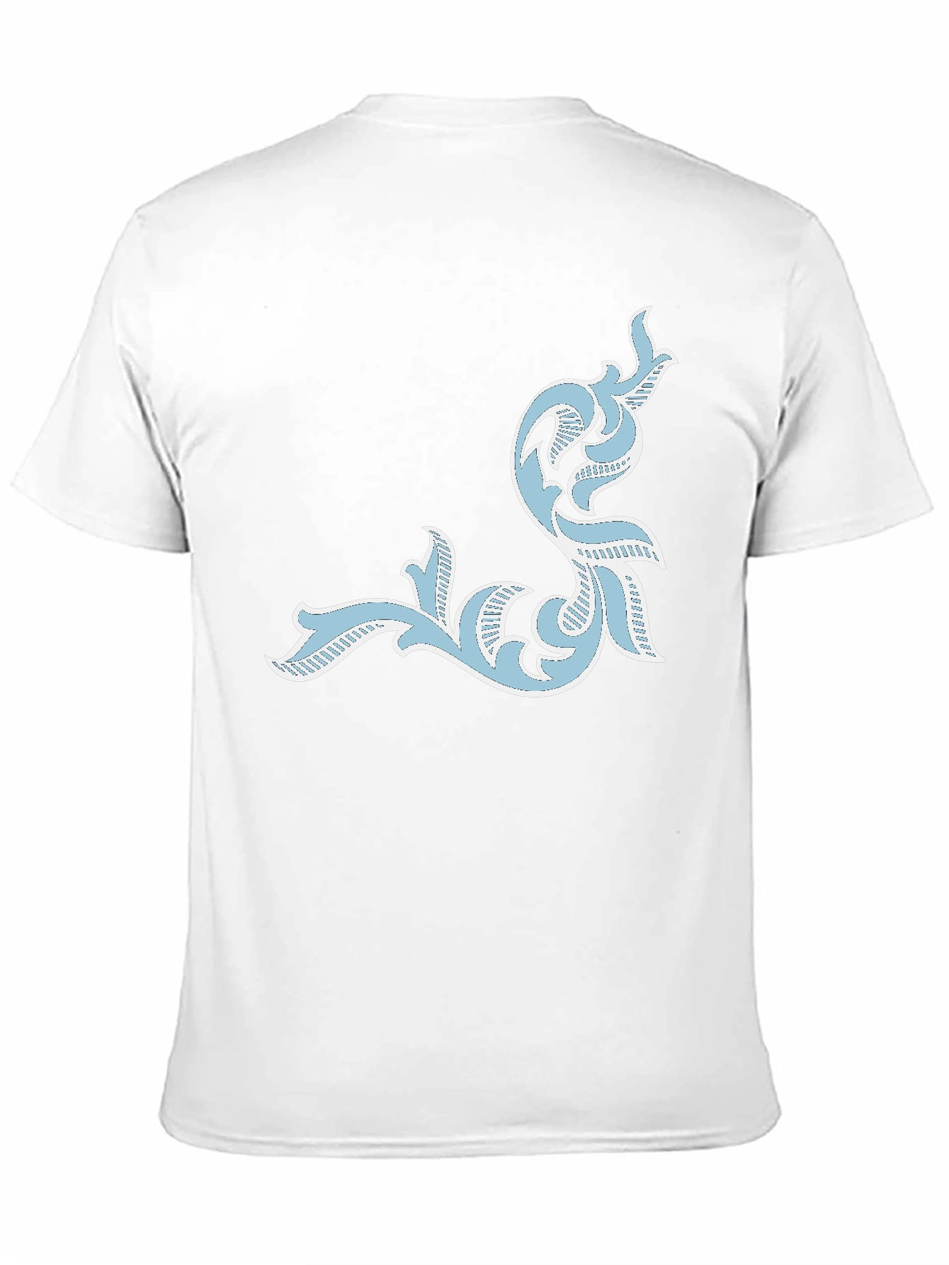 Mens Black T-Shirt with Ornate Light Blue Design