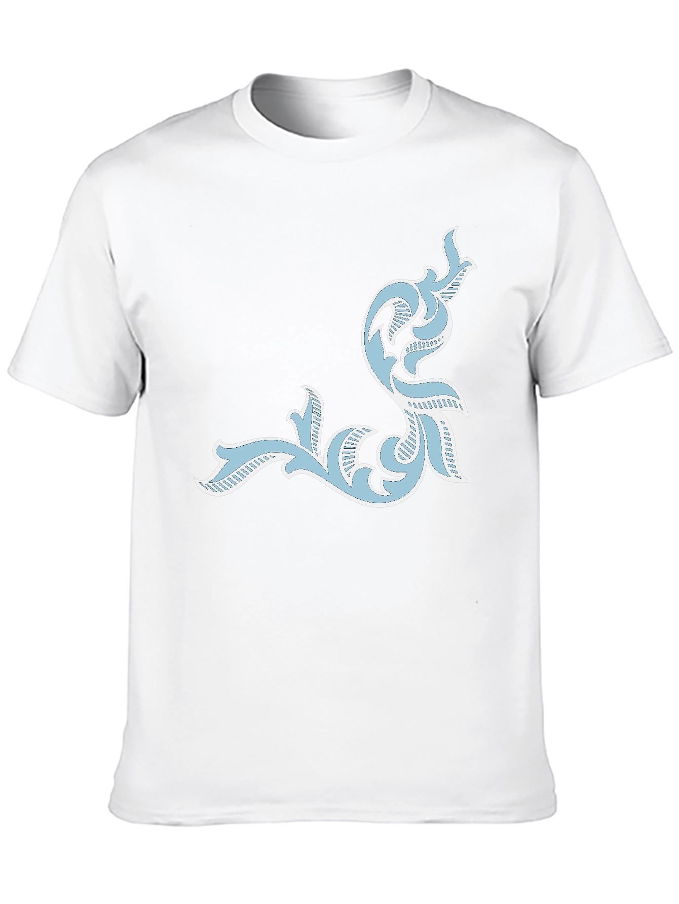 Mens Black T-Shirt with Ornate Light Blue Design