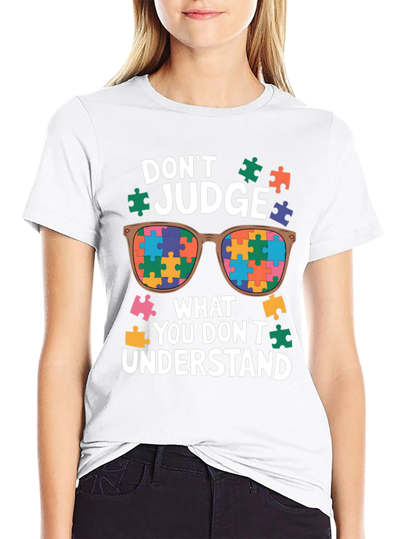 Autism Awareness T-Shirt - Dont Judge Puzzle Sunglasses