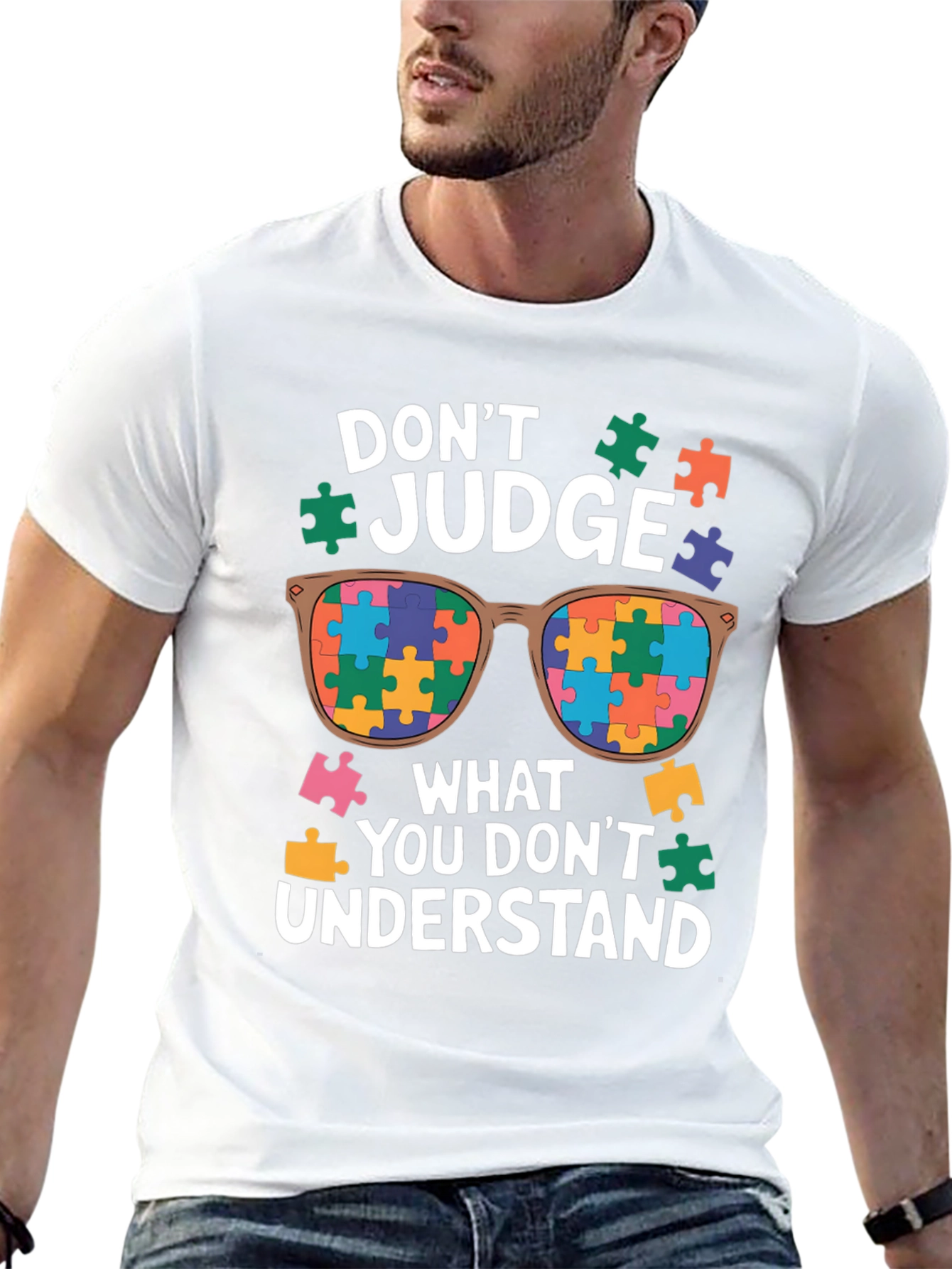 Autism Awareness T-Shirt - Dont Judge Puzzle Sunglasses