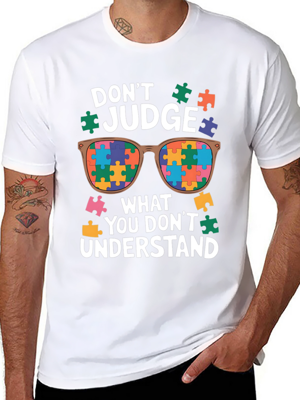 Autism Awareness T-Shirt - Dont Judge Puzzle Sunglasses