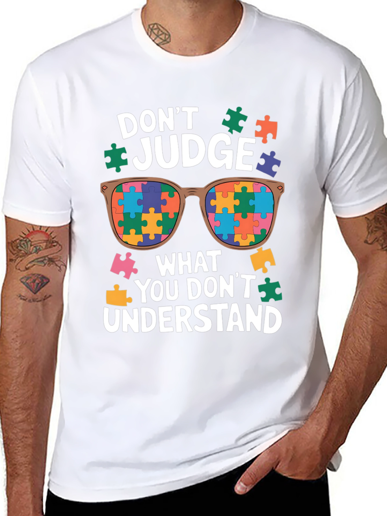Autism Awareness T-Shirt - Dont Judge Puzzle Sunglasses