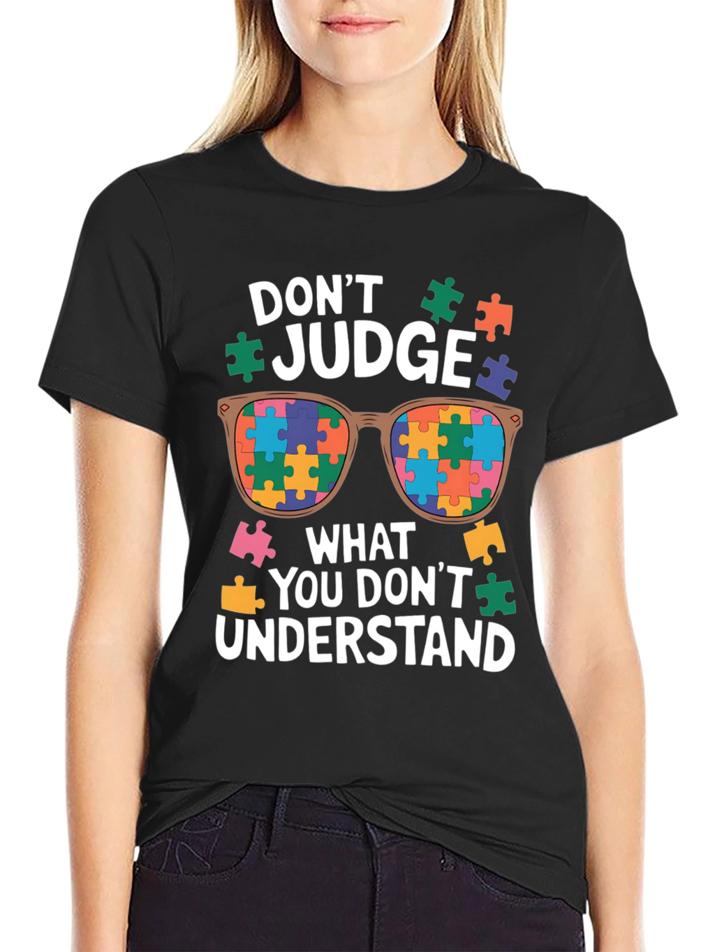 Autism Awareness T-Shirt - Dont Judge Puzzle Sunglasses